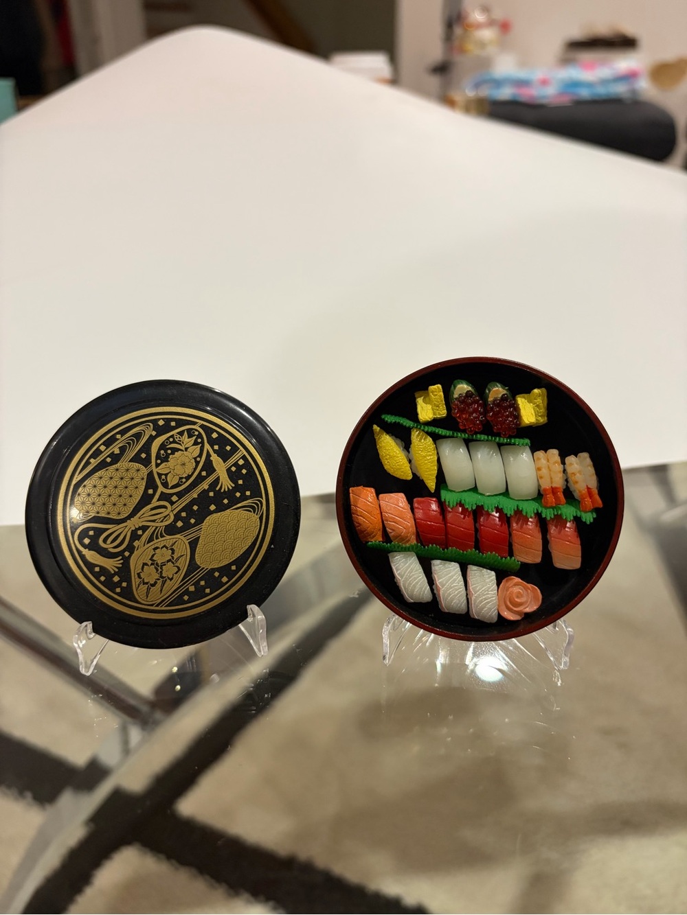 Miniature Sushi Display in Black Lacquered Dish